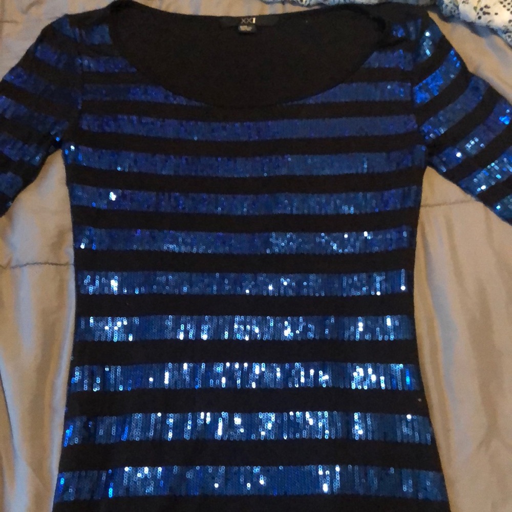 blue stripped dress